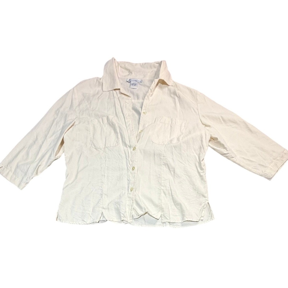 Anna and Frank 100% Silk Button Down Shirt Cream‎ Ivory 3/4 Sleeve Size L
